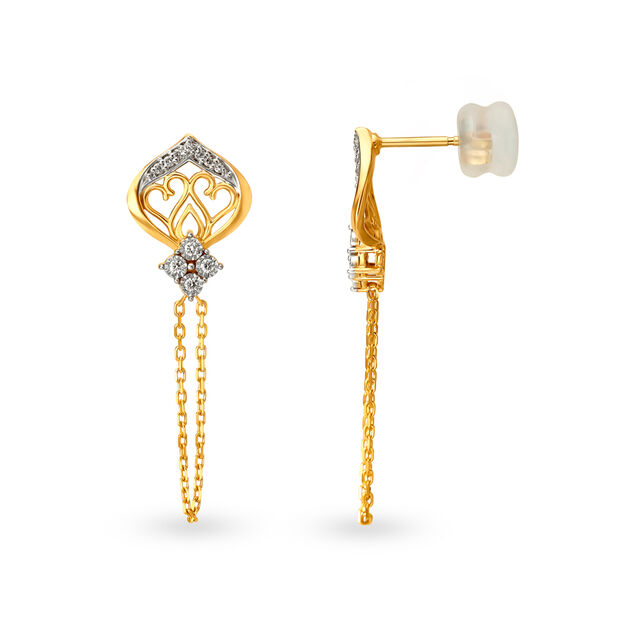 Traditional Diamond Drop Earrings in Yellow and White Gold 2