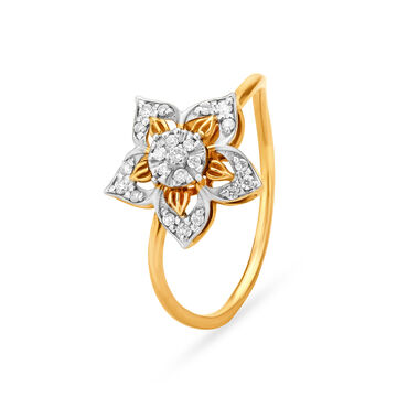 Exquisite 18 Karat Gold And Diamond Floral Finger Ring
