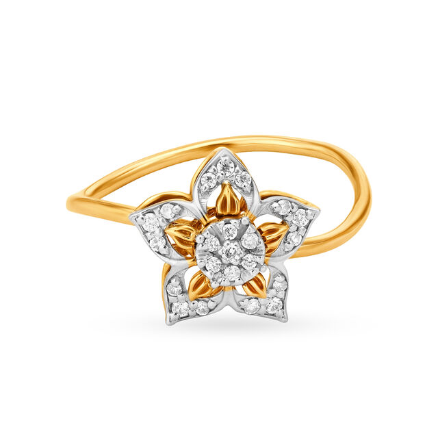 Exquisite 18 Karat Gold And Diamond Floral Finger Ring