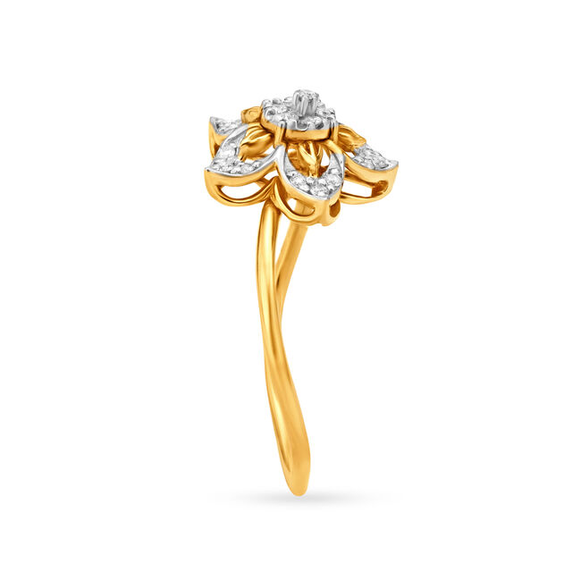 Exquisite 18 Karat Gold And Diamond Floral Finger Ring