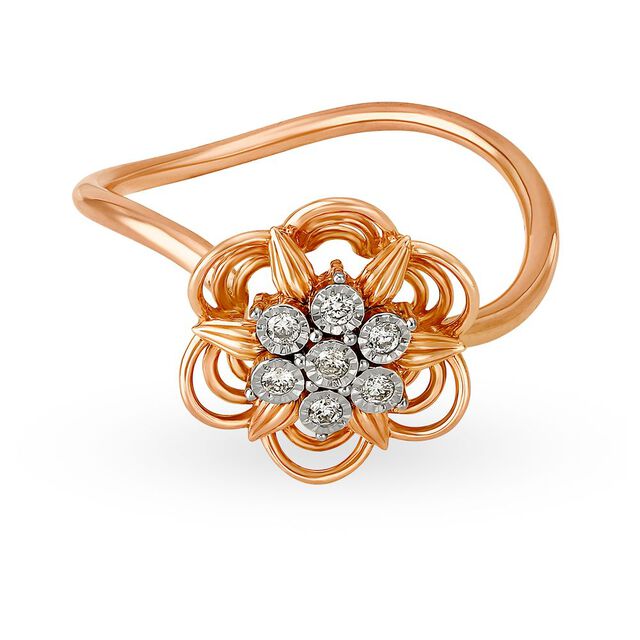 Floral 18 Karat White And Rose Gold Ring With Diamond Studs 2