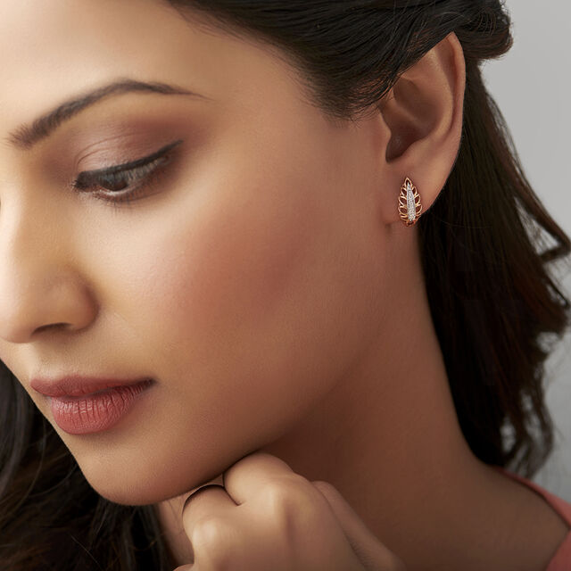 Leaf Inspired Diamond and Rose Gold Bali Earrings,,hi-res 2