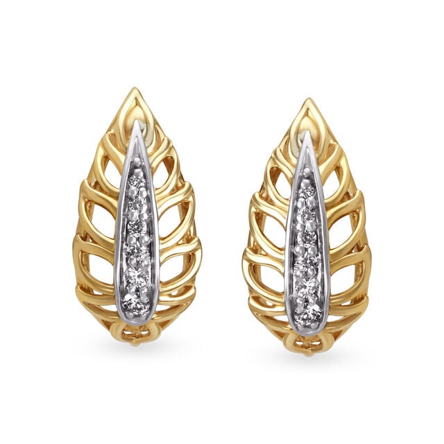 Leaf Inspired Diamond and Rose Gold Bali Earrings,,hi-res 3