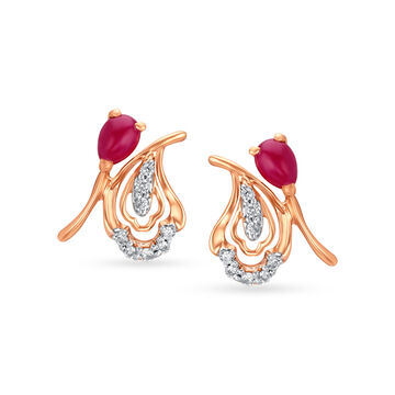 Fancy Paisley Hoop Earrings with Rubies