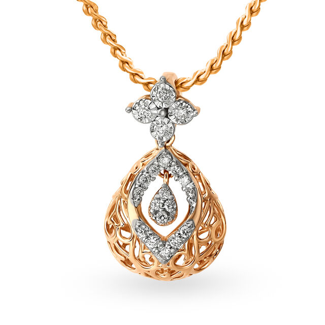 Teardrop And Floral Motif Diamond Pendant 