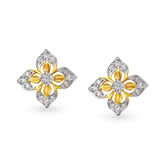 Traditional Diamond Stud Earrings in Yellow and White Gold
