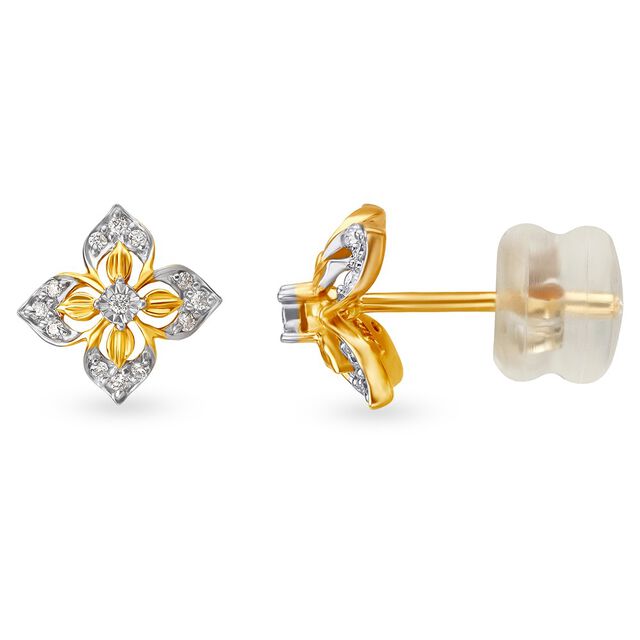 Traditional Diamond Stud Earrings in Yellow and White Gold