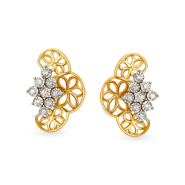 Stylish Floral Diamond Stud Earrings,,hi-res 