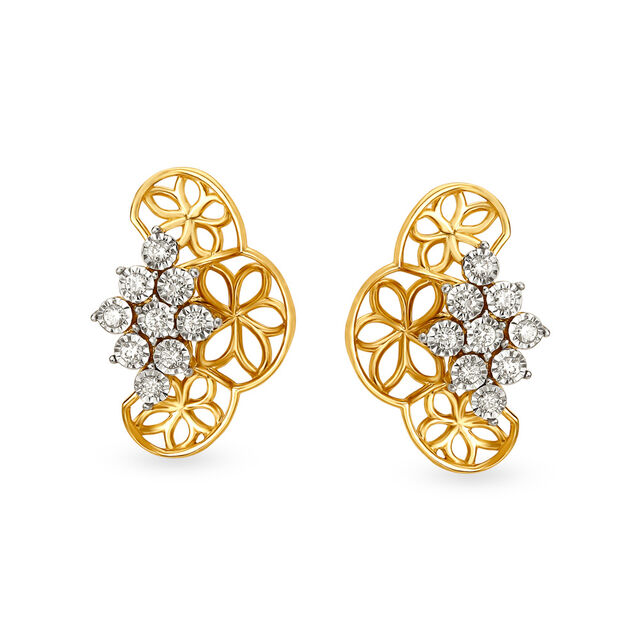 Artistic Diamond Stud Earrings in Yellow and White Gold 