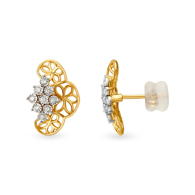 Artistic Diamond Stud Earrings in Yellow and White Gold 2