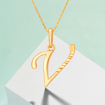 Stunning V Letter Gold Pendant