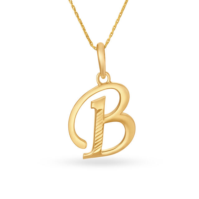 Stylised Typographic Letter B Gold Pendant 2