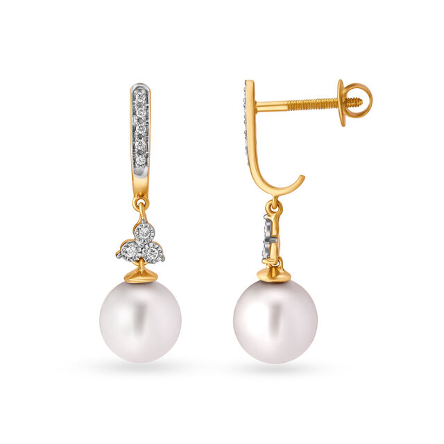 Elegant Floral Diamond and Pearls Drop Earrings 2