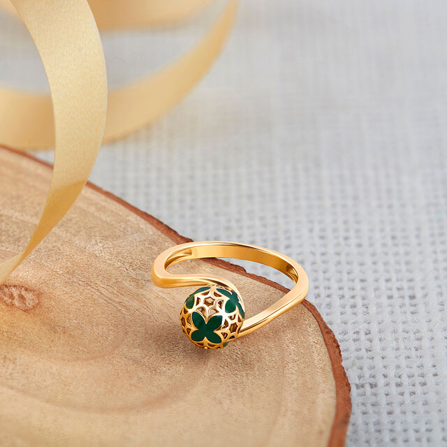 Floral Bead Gold Mesh Ring,,hi-res 