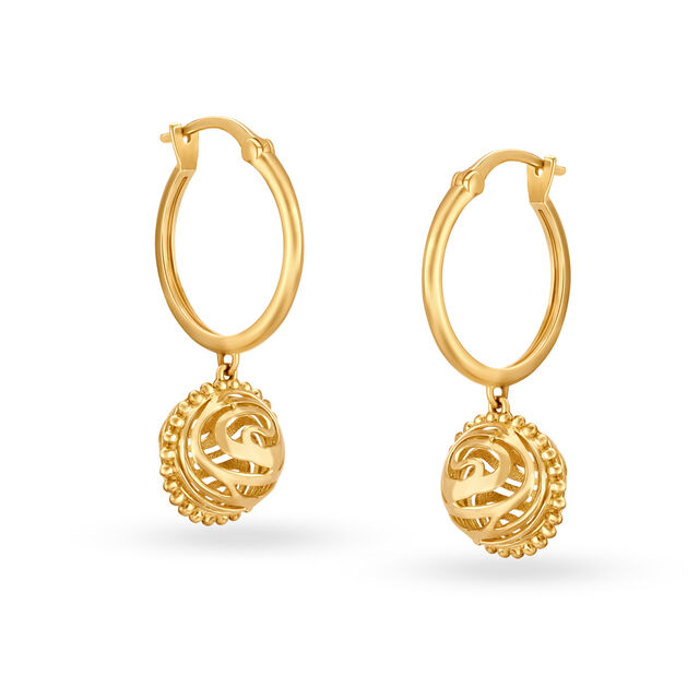 Entrancing Swirling Gold Beaded Hoop Bali Earrings,,hi-res