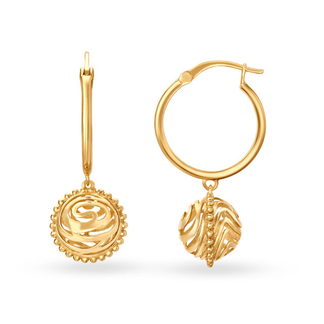 Entrancing Swirling Gold Beaded Hoop Bali Earrings,,hi-res