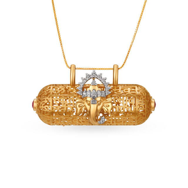 Divine 18 Karat Yellow Gold And Diamond Studded Ganesha Motif Mangalsutra Pendant,,hi-res 