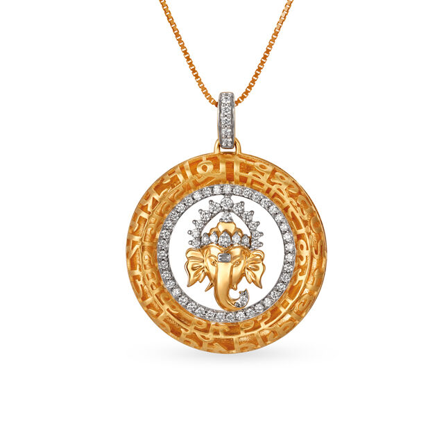 Auspicious 18 Karat Yellow Gold And Diamond Ganesha Pendant 