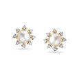 Brilliant Floral Diamond Stud Earrings in White and Yellow Gold 