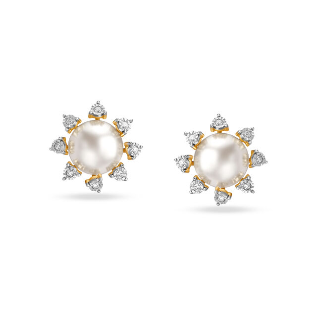 Brilliant Floral Diamond Stud Earrings in White and Yellow Gold 