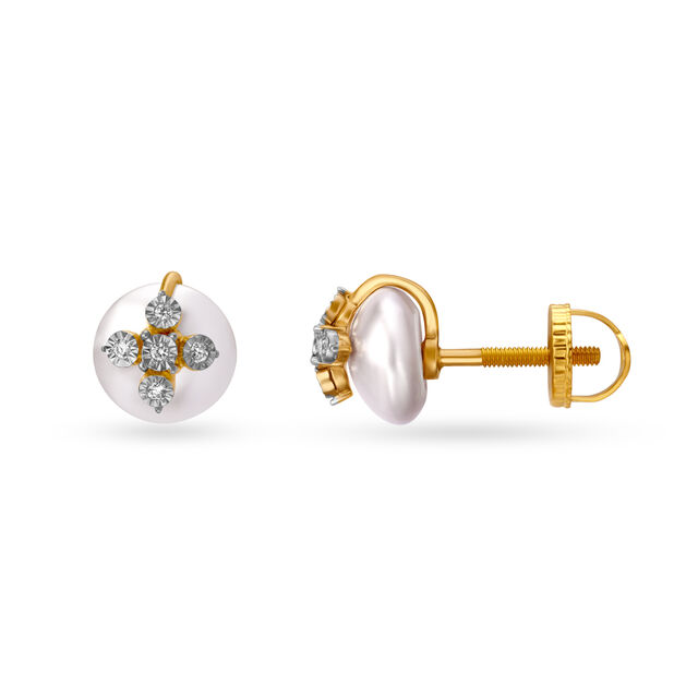 Luminous Flowerbud Diamond Stud Earrings with Pearls 2