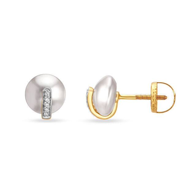 Graceful Button Shaped Diamond Stud Earrings with Rock Crystal 2
