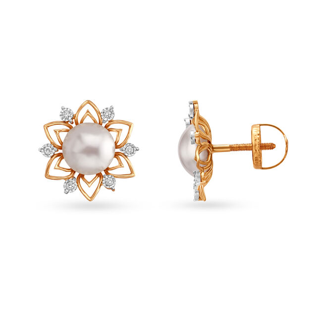 Glam Elegant Diamond Stud Earrings in White and Yellow Gold 2