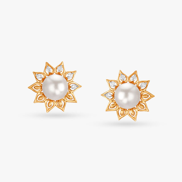 Radiant Sunflower Gold and Diamond Stud Earrings 