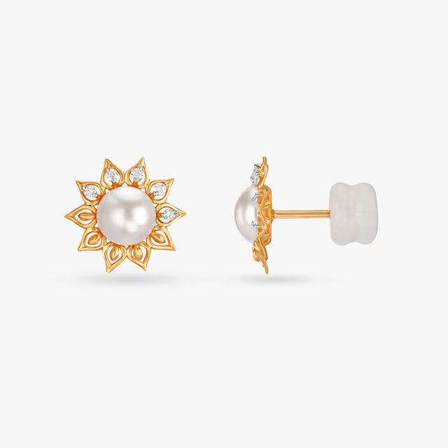 Radiant Sunflower Gold and Diamond Stud Earrings 2