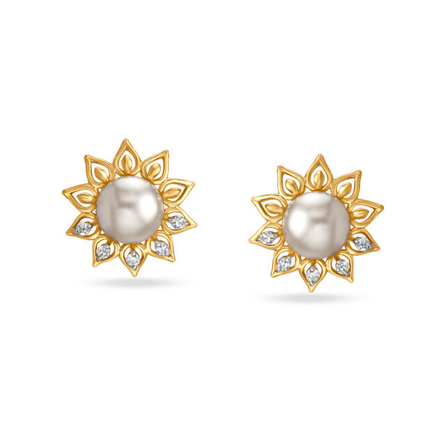 Elegant Floral Diamond Stud Earrings with Rock Crystal 