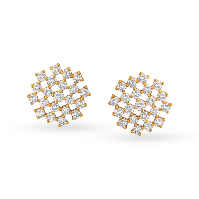 Mesmerizing 18 Karat Yellow Gold And Diamond Latticed Studs 