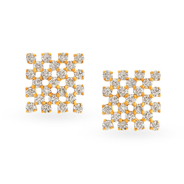Gentle Lattice Gold and Diamond Stud Earrings 