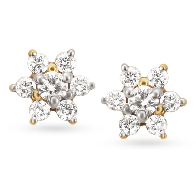 Sublime Floral Gold and Diamond Stud Earrings,,hi-res 
