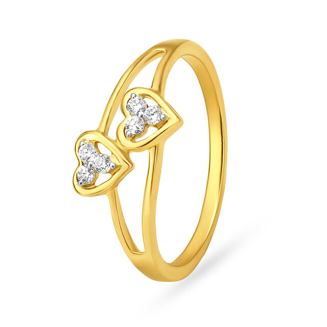Dual Heart 18 Karat Gold And Diamond Finger Ring,,hi-res 