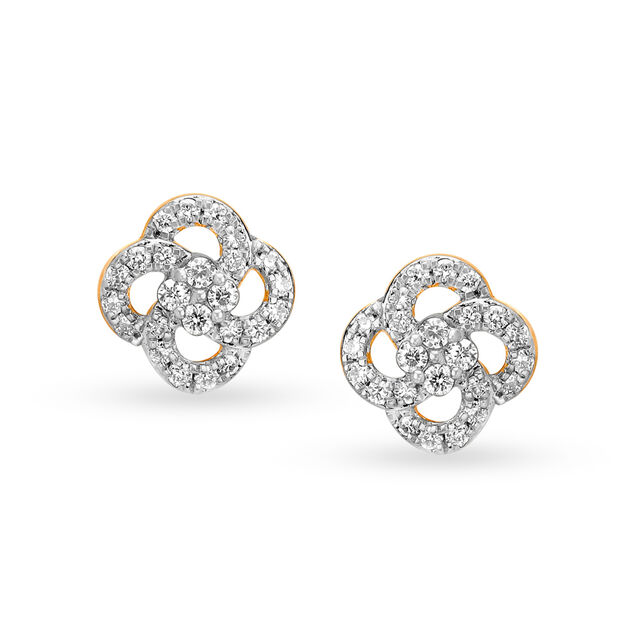 Scintillating 18 Karat Yellow Gold And Diamond Arc Studs 