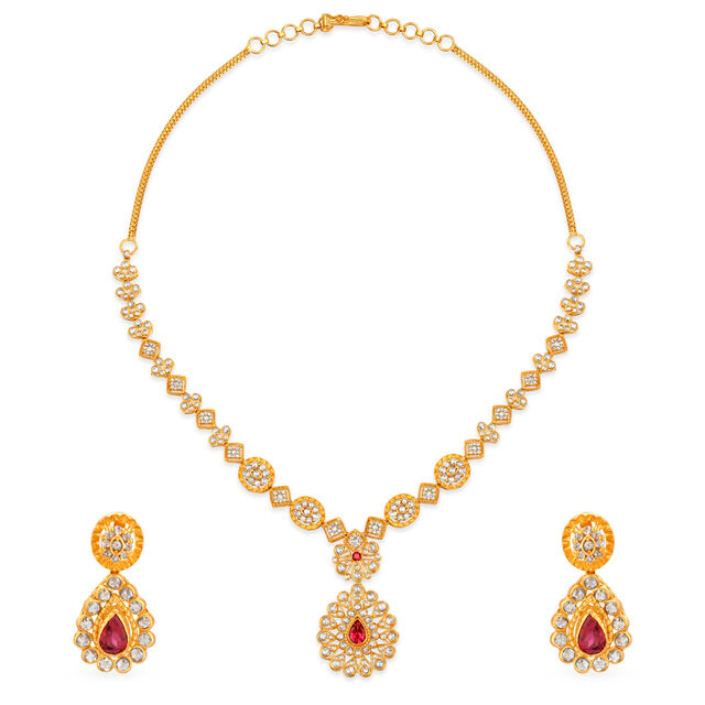 Beguiling Geometric Tourmaline Studded Gold Necklace Set,,hi-res 