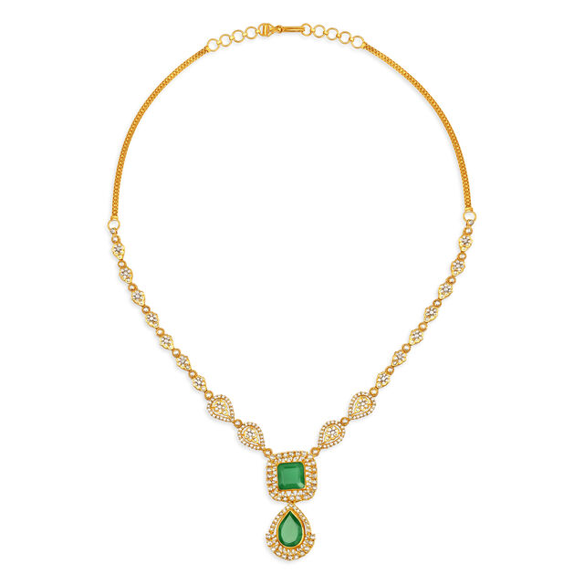 Square Motif Coloured Stone Studded Gold Necklace Set