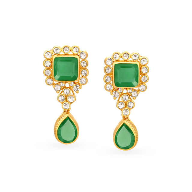 Square Motif Coloured Stone Studded Gold Necklace Set