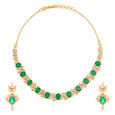 Aesthetic Onyx Studded Subtle Floral Design Gold Necklace Set,,hi-res 