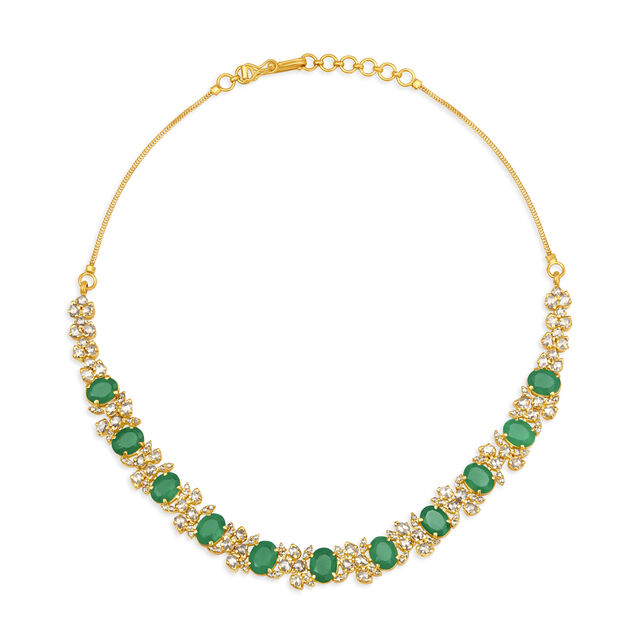 Aesthetic Onyx Studded Subtle Floral Design Gold Necklace Set,,hi-res 2