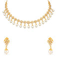 Fanciable Floral Design Pearl Studded Gold Necklace Set 