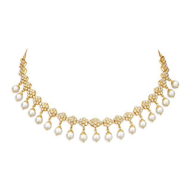 Fanciable Floral Design Pearl Studded Gold Necklace Set 2