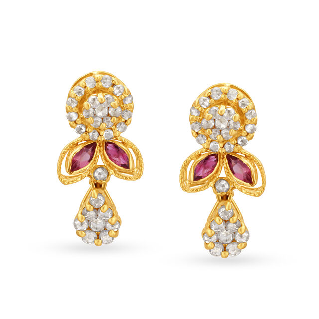 Gorgeous Leaf Motif Gold Drop Earrings 