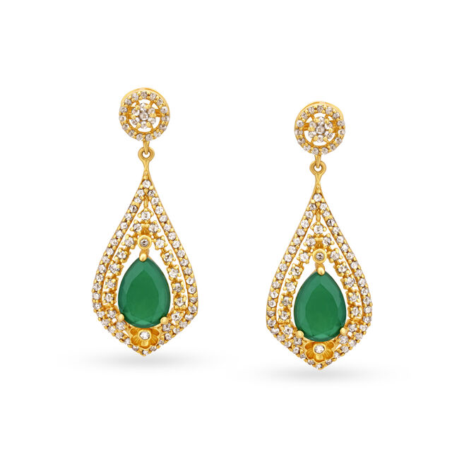 Traditional Coloured Stone Studded Gold Drop Earrings,,hi-res 