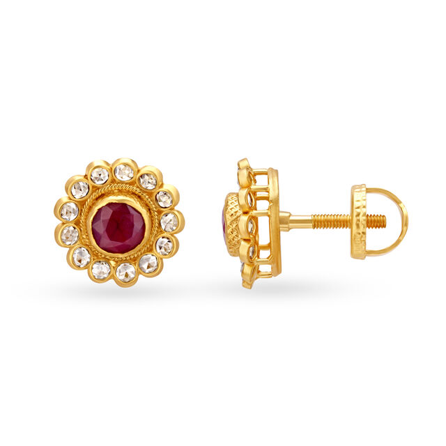 Flamboyant Stud Earrings with Un-cut Diamonds and Rubies 2