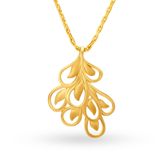 Lambent Yellow Gold Feather Pendant 