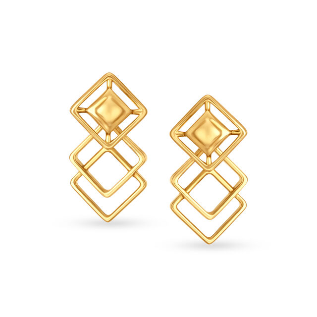 Contemporary Yellow Gold Rhombus Stud Earrings 