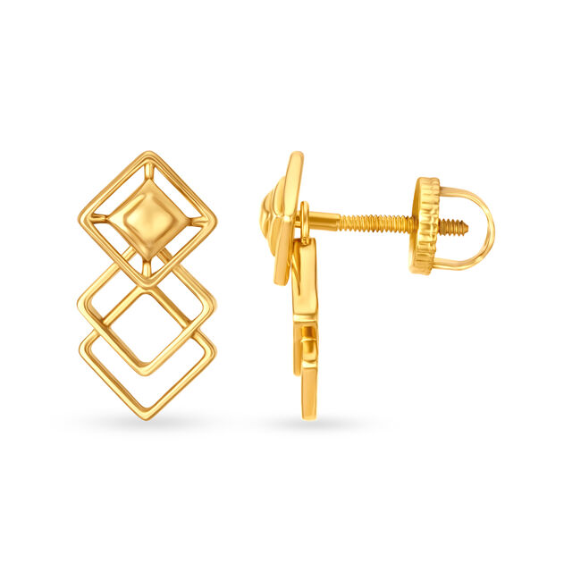 Contemporary Yellow Gold Rhombus Stud Earrings 2