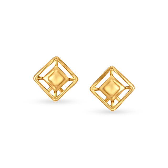 Contemporary Yellow Gold Rhombus Stud Earrings 3