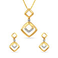 Geometric Elegant Diamond Pendant and Earrings Set 